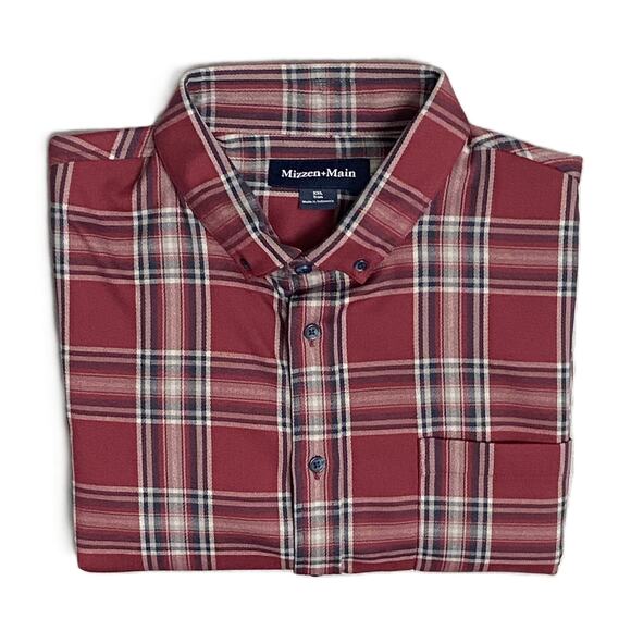 Mizzen+Main Men's XXL Trim Fit City Flannel Twill Shirt Burgundy Plaid NWOT - Picture 1 of 10